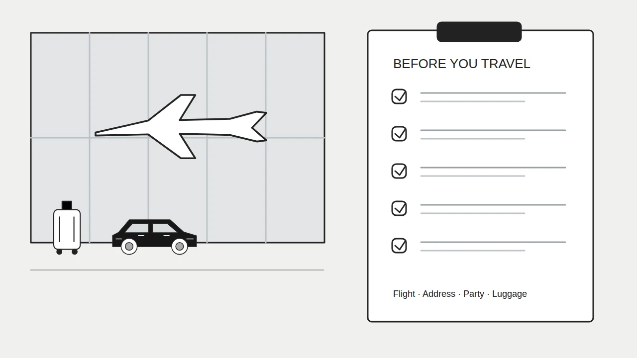 An airport terminal and a transfer planning checklist